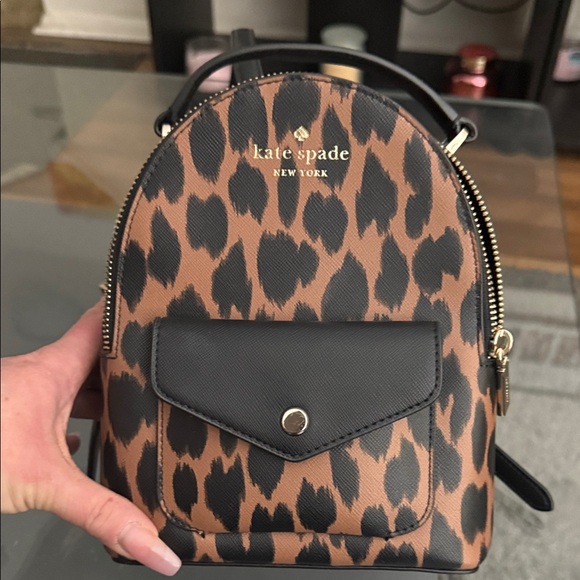 Kate Spade Leopard Print Backpack with Black Accents - Picture 1 of 5
